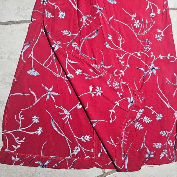 90s boho cottagecore red maxi skirt front slits - Picture 7 of 7